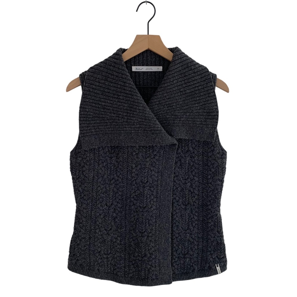 Woolrich Gray Cable Knit Sleeveless Cardigan Sweater